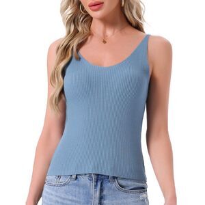 Spaghetti Strap Soft V Neck Cami Casual Camisole Tank Pajama Tops Navy